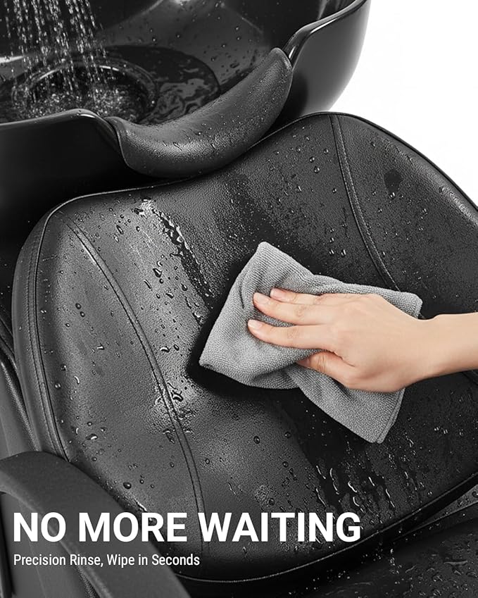 Shampoo Bowl and Chair Set for Salon, ABS Plastic Hair Washing Sink Unit for Hair Stylist, Backwash Barber Sink with Side Store Compartment for Spa Beauty, Black