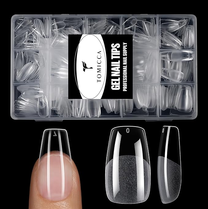 TOMICCA Medium Coffin Nail Tips Acrylic Nails 240Pcs Acrylic Nail Kit 15 Sizes Clear Nails Pre-shaped Gel Nail Tips for Nail Extensions Home DIY Salon