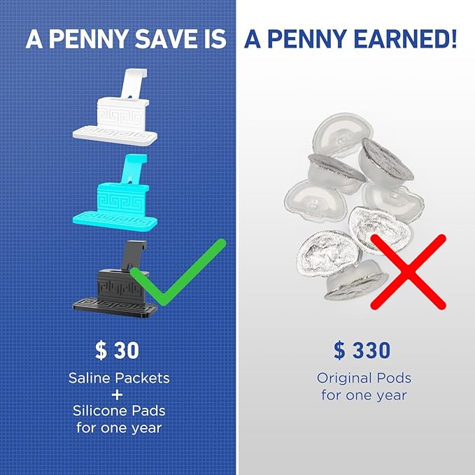 100 Saline Packets and 12 Reusable Saline Pods Refills Set, Compatible with Navage Nasal Care - Includes 100 Count Salt Packets Sinus Rinse + 12 Pack Silicone Salt Pads Refill in Black & White & Blue