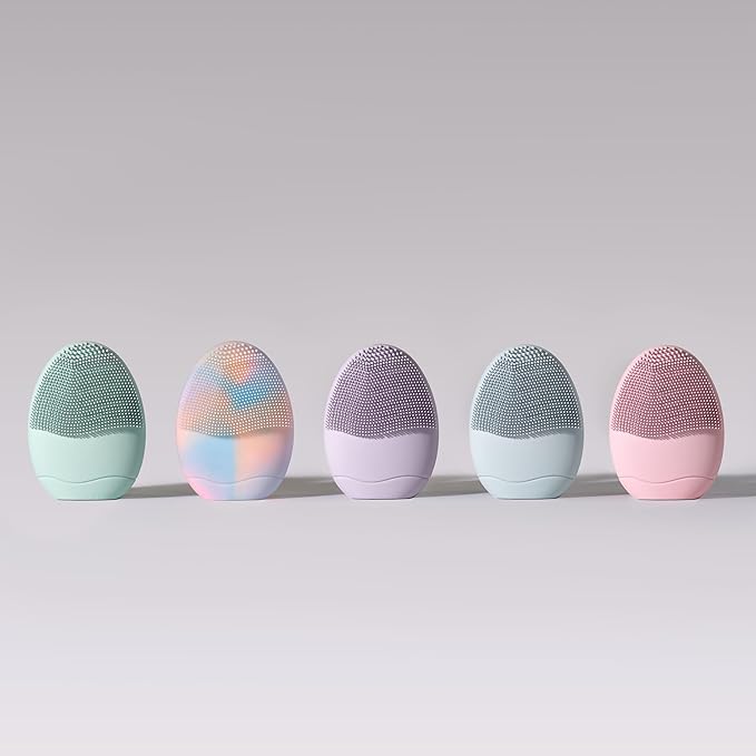 LOLLIPOP Dual-Sided Facial Cleansing Brush | Palm Size Silicone Face Exfoliator and Soft Fiber Cleanser | Manual Face Scrubber for Pores, Makeup Removal, Blackhead and Skincare Routine, Plum