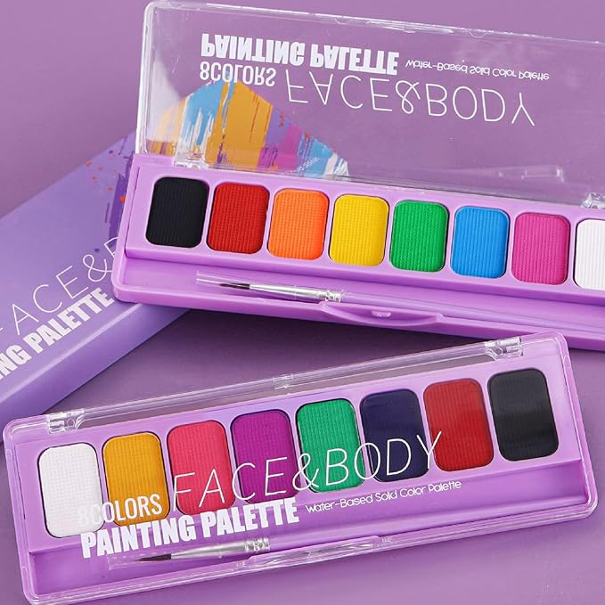 MEICOLY 8 Colors Water Activated Eyeliner Palette,Neon UV Colored Retro Hydra Liner,Smudge-proof Eyeliner Glow Fluorescent Halloween Green Black White Body Paint,03