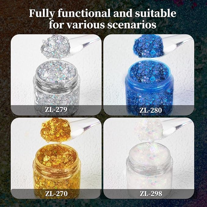 Badhare Dazzling Body Face Hair Glitter Gel 4Pack, Waterproof Sparkle for Parties, Festivals & Cosplay, Long Lasting Shimmer Makeup for Eye Shadow, Freckles & Skin, Easy Wash Off