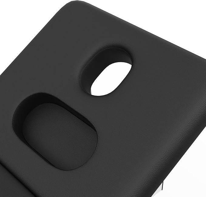 pouseayar Metal Frame Wide Stationary Massage Table for Treatment Table Physical Therapy Table Spa Facial Bed, PU Leather 31.5'' Wide 75'' Long (Black, Segmented Structure)