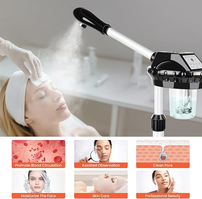 Professional Facial Steamer, Stand on Wheels Face Steamer, SPA Ozone Nano Steamer for Facials