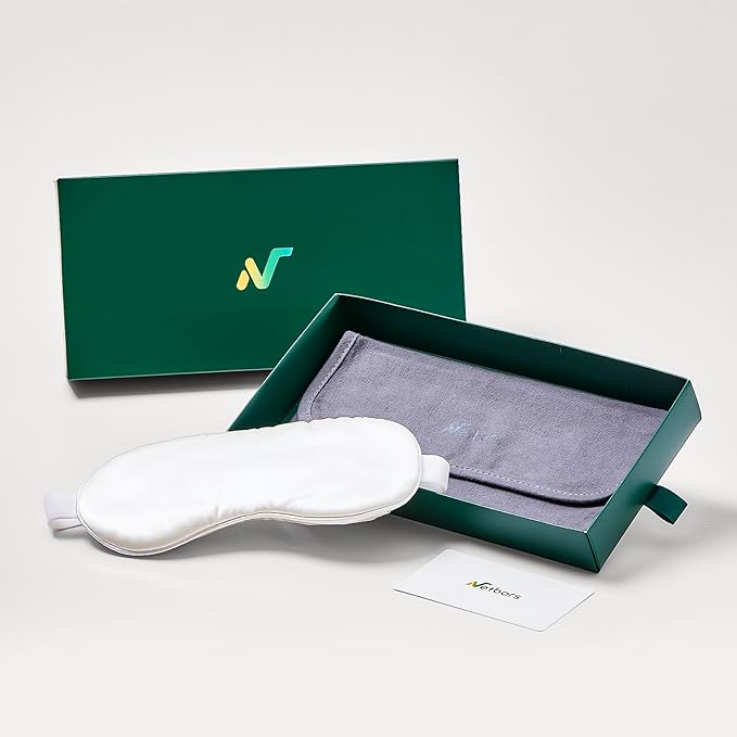 22mm Mulberry Silk Beauty Sleep Mask with Velvet Band & Travel Pouch, Light Blocking, Hair & Skin Friendly, White, Gift Packaging