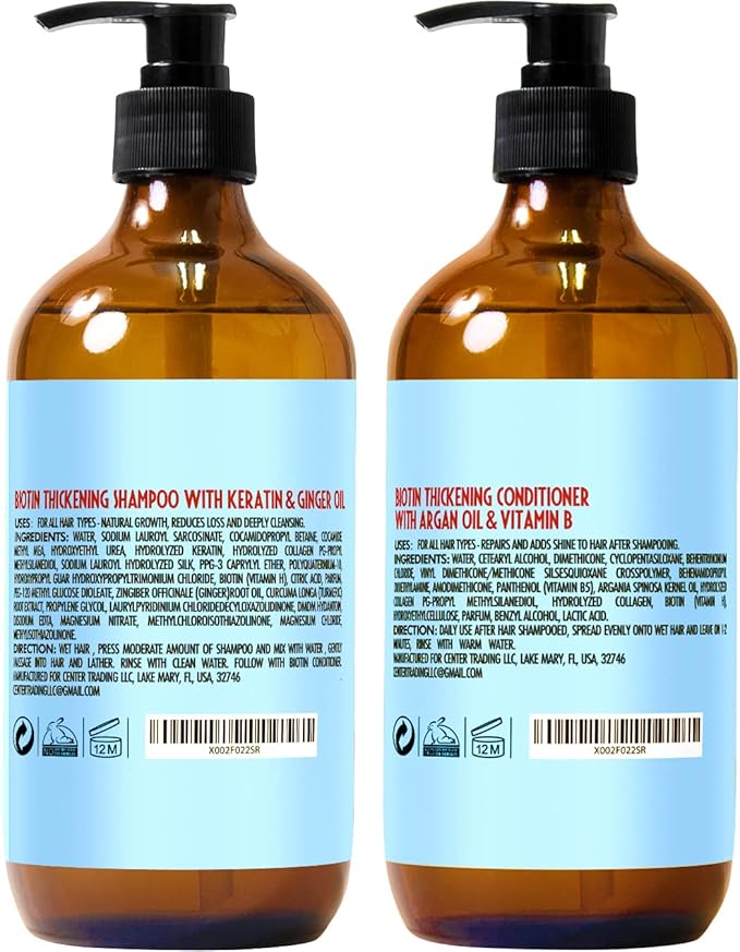 Biotin Shampoo and Conditioner Set - Volume Boosting Formula for Men and Women to Help Thinning Hair - Sulfate and Paraben Free with Thickening Properties - Volumizing Products to Improve Fullness