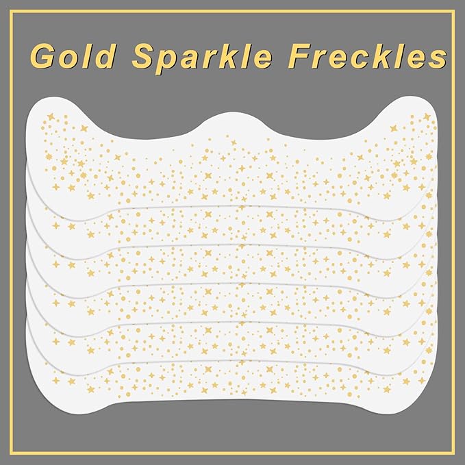 MEICOLY Gold Glitter Freckles Face Tattoo,St Patricks Day Face Glitter,Sparkle Freckles for Women Kids,Sparkle Makeup Patches,6Pcs