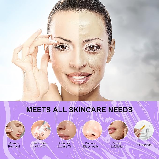 Facial Cleansing Brush, Silicone Face Scrubber Exfoliator for Men & Women, Electric Facial Brush Waterproof, with 3 Speeds Adjustable for Deep Cleaning, Removing Blackhead, Face Massaging (Purple)