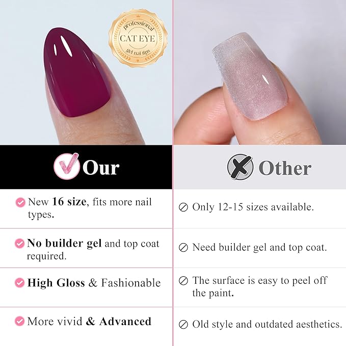 Jofay Fashion Almond Square Fake Nails: Winter Acrylic Press Ons, 16 Sizes, Full Cover Stick On, Reusable Glue On False Nails