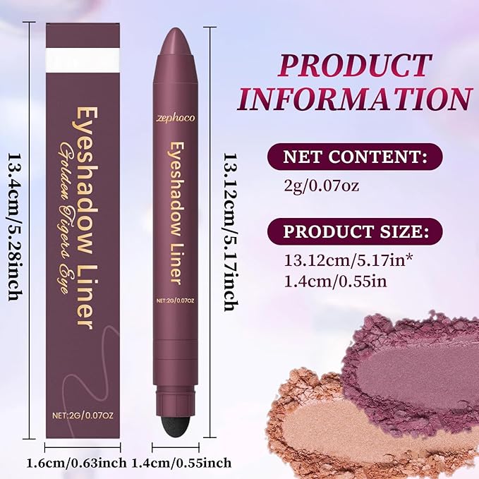 2PCS Shadow Liner 2-in-1 Eyeliner Eyeshadow, Inelaborate Eye Shadow, Shadow Liner Duo Plum, 2-in-1 Eye Makeup Eyeliner + Eyeshadow Waterproof, Smooth and Easy to Color (Champagne+Purple)