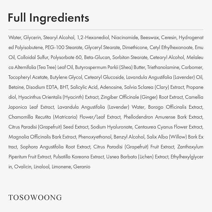 TOSOWOONG Ovalicin Skin Clear Cream, Skin Soothing, Moisturizing with Niacinamide and Sulfur, Korean Skincare, 50g, 1.76 oz.