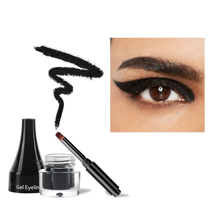 MAEPEOR Gel Eyeliner 10 Colors Smooth Cream Matte Eyeliner Gel Longlasting Waterproof and Smudgeproof High Pigment Eyeliner with Brush (02 Black)
