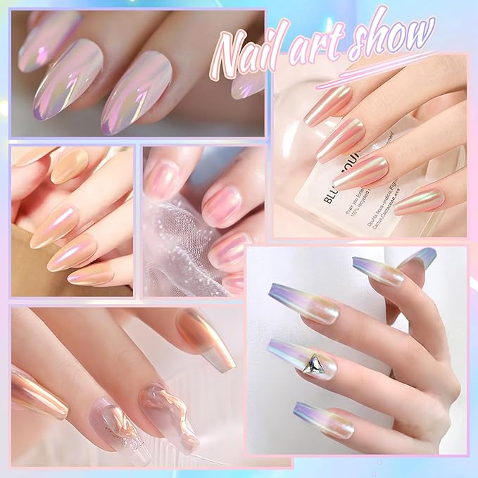 Laza Chameleon Pearl Chrome Nail Powder, 8 Colors Glazed Donut Metallic Mirror Effect Pigment, Iridescent Aurora Nail Glitter Holographic Dust Kit for Gel Nail Art Decoration, Gifts – Gorgeous Mermaid