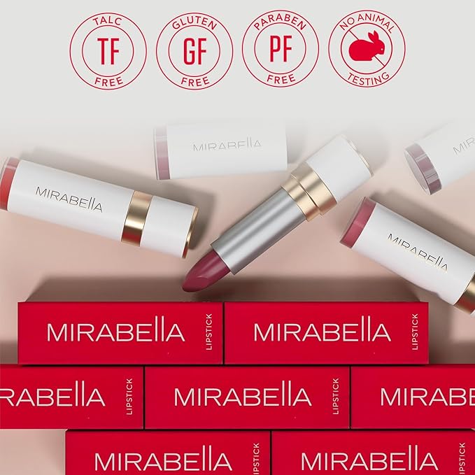 Mirabella Sealed with a Kiss Full Coverage Moisturizing Lipstick, Richly Pigmented, Ultra Creamy, Hydrating and Mineral-Based Lip Color with Antioxidant Vitamin E in Matte & Shine Shades, Barely Beige