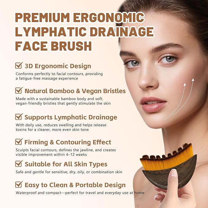 Lymphatic Contour Face Brush,Contour Face Brush for Lymphatic Drainage,Dry Lymphatic Drainage Massager,Ergonomically Designed to Fit The Skin Precisely