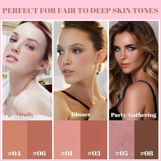 8 Color Blush Palette for Cheeks - Natural Look Smooth Face Blusher - Long-lasting Women Cheek Makeup Powder - Buildable Color Makeup Blushes Powder for All Skin Types(SET3)