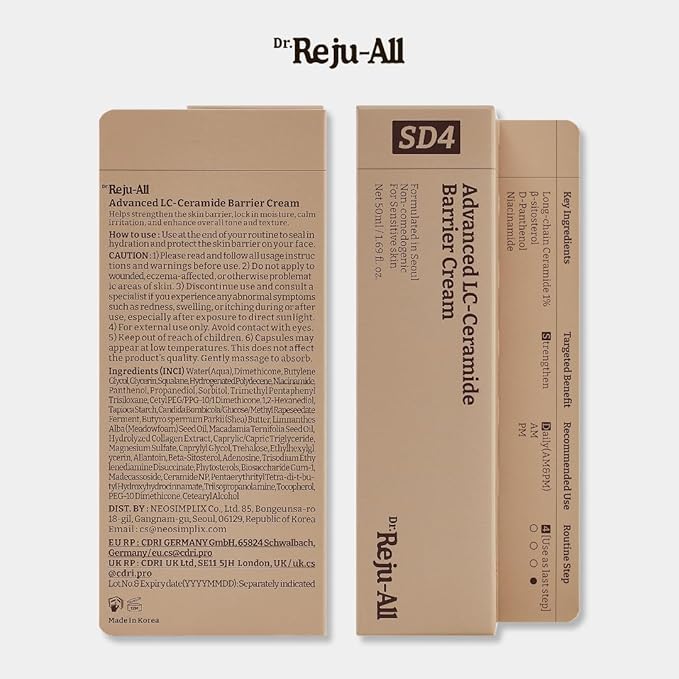 Dr. Reju-All Advanced LC-Ceramide Barrier Cream - Patented Long Chain Ceramide Deep Hydration - Lightweight Korean Face Moisturizer for Strengthening Skin Barrier - 1.69 Fl Oz