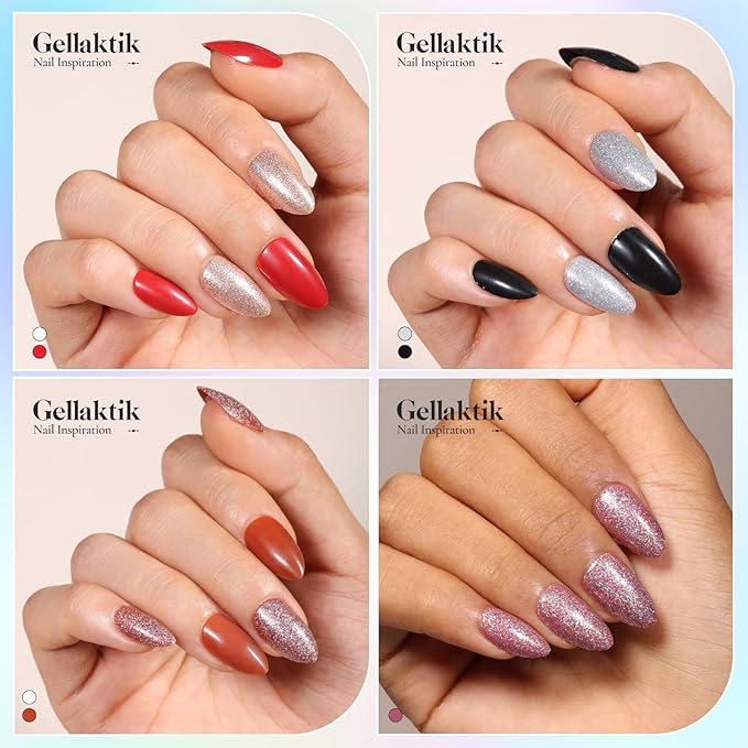 Press on Nails Kit 576 Pcs 24 Colors, Short Almond Glossy French Glitter Color Nail Tips With Nail Glue & Nail Tabs Stickers,Natural Fit Lightweight Nail Art for Women Girls