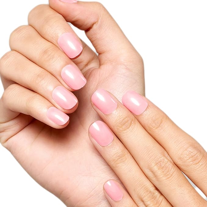 GLAMERMAID Extra Short Press on Nails 24PCS, Light Pink Fall Gel Glue on Nails, Glossy Round Reusable UV Finish Fake Nails Acrylic False Nails Manicure Kits for Women