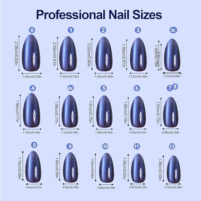 150Pcs Cat Eye Press on Nails, Plauva Medium Almond Fake Nails, Glossy Glitter Cat Eye Nail Tips, Soft Gel Stick On Nails for Women and Girls 15 Sizes