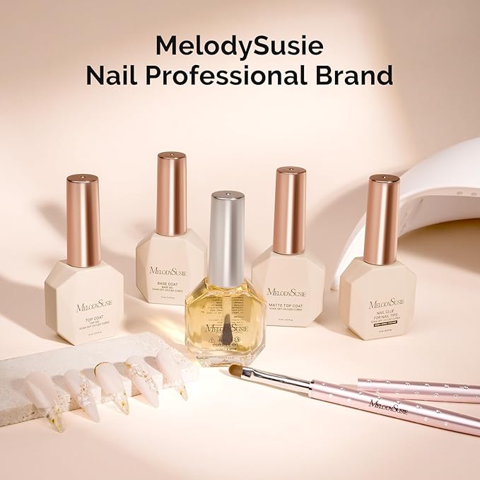 MelodySusie No Wipe Glossy Top Coat Base Coat Builder Gel Set Long Lasting Shine Finish Soak Off UV LED Nail Lamp Nail Polish Art Design Manicure Kit Perfect Gifts for Women Girls 3 Pcs 15ml Clear