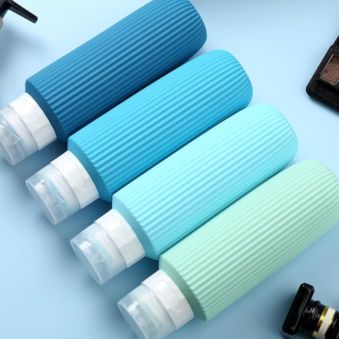 Travel Bottles for Toiletries, Large 6oz Travel Size Containers, BPA Free Leak Proof Tubs Refillable Liquid Accessories with Toiletry Bag for Cometic Shampoo and Lotion Soap (4 Pack)