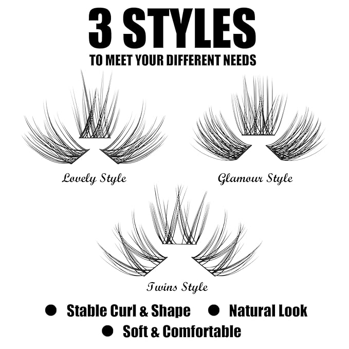 DIY Eyelash Extension Lash Clusters 120 Clusters False Eyelash 3D Effect Individual Natural Lashes Set at Home Eyelash Extension Kit Lashes Pack (TWINS)