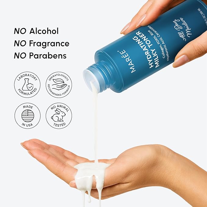 MAREE Hydrating Milky Toner for Face - Rice Toner with Niacinamide & Collagen - Skin Barrier Repair Hydrating Toners for Face - Milk Toners Essence - PDRN, Hyaluronic Acid, Ceramides - Tonico Facial