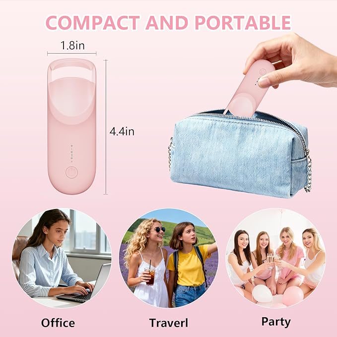 Heated Eyelash Curler, Electric Eyelash Curler with 2-Temp Modes & Type-C Charging, 8s Fast Heat 3s Style 24H Lift for Long-Lasting Natural Effortless Curls, Mini Heated Lash Curler for Women(Pink)