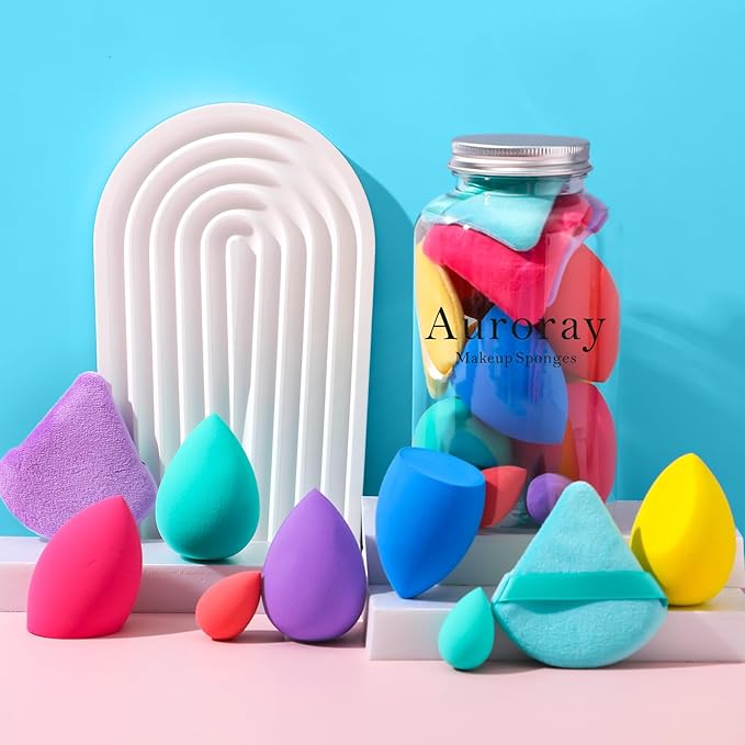 14 Pcs Makeup Sponge Beauty Sponges Blender with 4 Pcs Powder Puff and 4 Pcs Mini Make up Sponges for Liquid,Foundation,Powder,Concealer,Cream