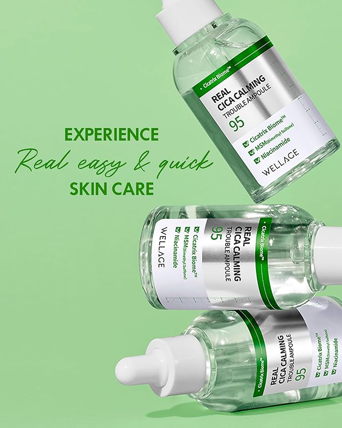 WELLAGE Real Cica Calming Trouble Ampoule - Korean Skincare Soothing Serum, Madecassoside Centella Asiatica Panthenol Niacinamide, Relief Redness, Sebum Control, Improves Blemishes, 1.69 fl.oz.