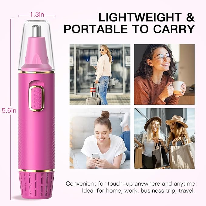 Nose Hair Trimmer for Women, 2025 Painless USB Rechargeable, IPX7 Waterproof Dual Edge Blades (Rose)