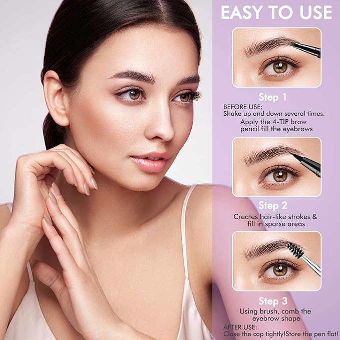 LAVONE Eyebrow Pencil, 2-In-1 Waterproof Eyebrow Pen, with 3 Tip Microblading Eyebrow Pen and Ultra-Precise Brow Pencil, Dual-ended Eyebrow Brush, for Eyebrow Makeup - Dark Coffee