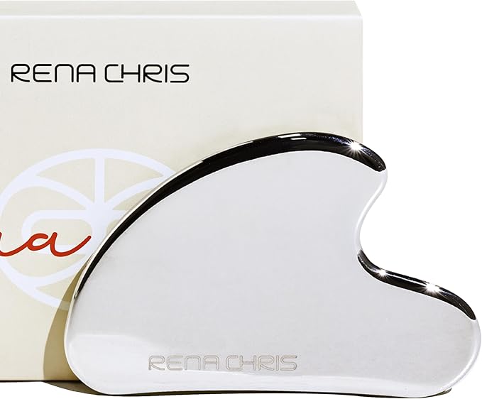 Rena Chris Gua Sha Facial Tools: Stainless Steel Guasha Tool for Face Acupuncture Therapy, Facial Massager for Jawline Sculpting and Puffiness Reducing (Silver)