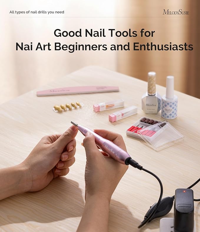 MelodySusie Pen-Shaped Portable Nail Drill with AC Adapter, PC120B 20000RPM Electric File with Compact Design for All Nail Care, Manicure Polishing, Shaping & Gel Removal at Home for Beginners