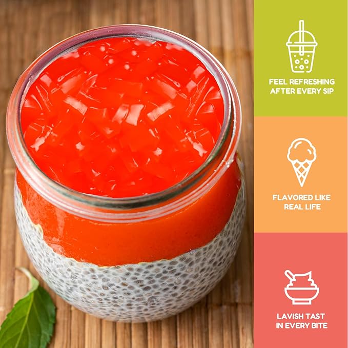 New Fanale Coconut Jelly Topping nata de coco for Boba Tea | Ice Cream | Yogurt | Smoothie | Milk Tea | Desserts (Strawberry, 8.3 lb)