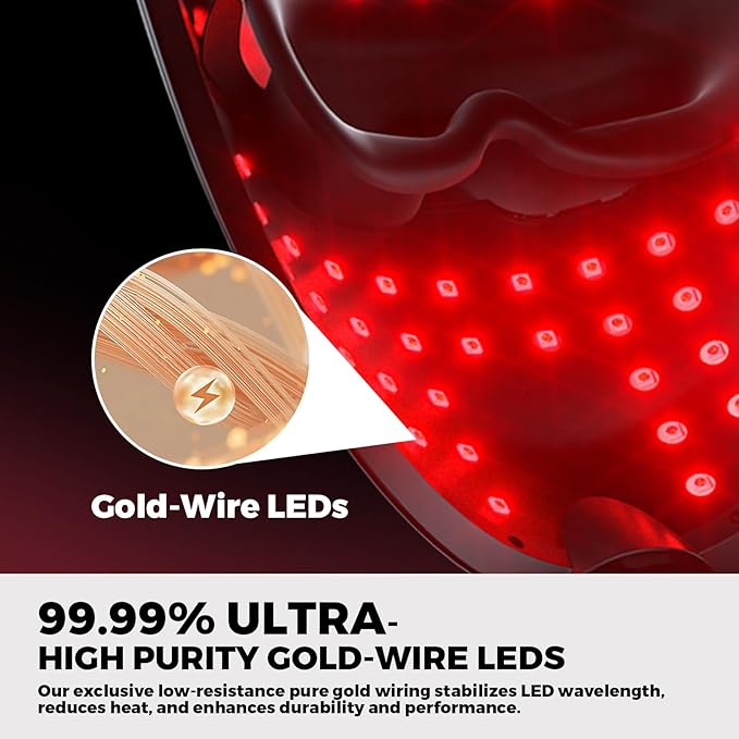 QuasarMD 3D LED Face Mask with Gold-Wire LEDs, Red & Infrared Light for Wrinkles, Blue Light Mode for Blemish Care, Advanced Light Therapy for Skin Rejuvenation & Radiant Look