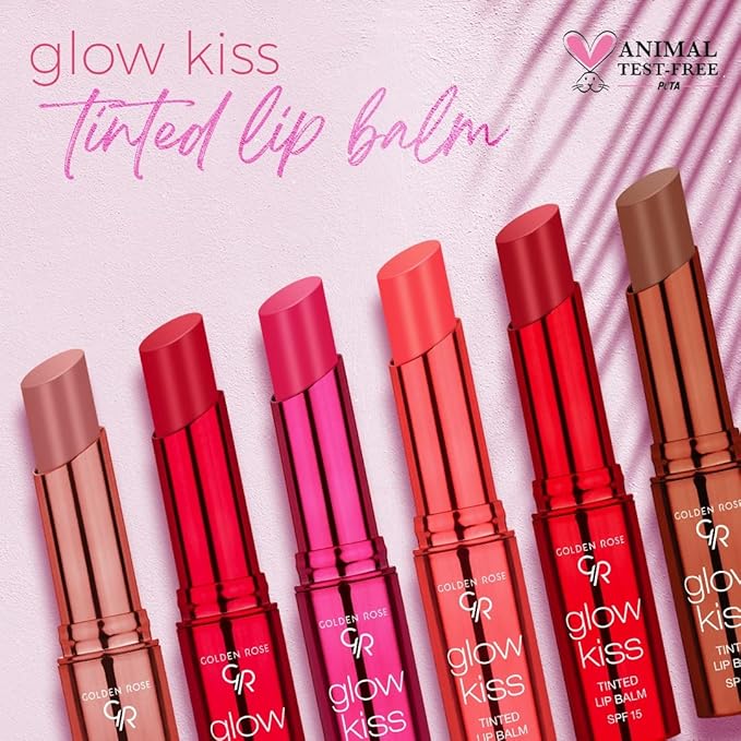 Golden Rose Cosmetics Glow Kiss Tinted Lip Balm with SPF15, Vegan Formula (Peach Shake)