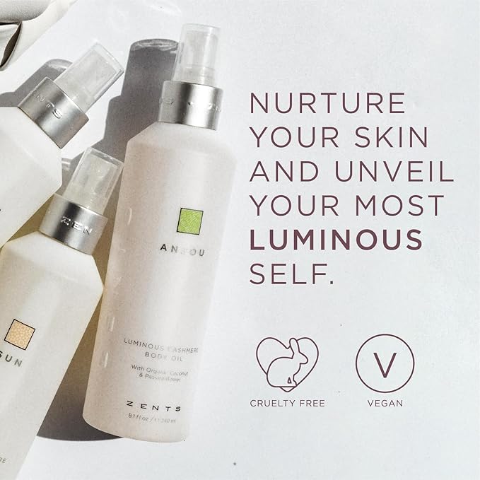 Zents Luminous Cashmere Body Oil (Ore Fragrance) | Moisturizing Body Oil with Vitamin E & Organic Coconut Oil | Softens & Smooths Skin | 8 fl oz