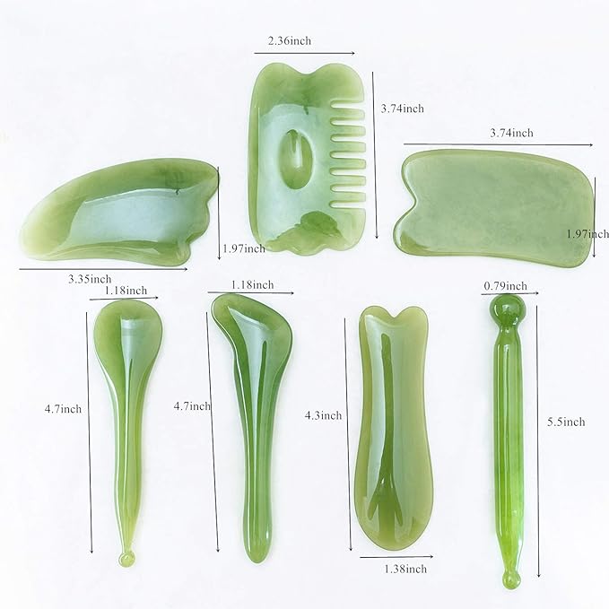 7 Pieces Gua Sha Scraping Massage Tool,Natural Resin GuaSha Tool Massage Tools Set for Face Back and Neck Release,Reduce Muscle Pain,with Storage Bag (Green)
