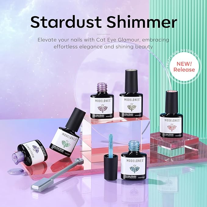 modelones Cat Eye Gel Nail Polish 6 Colors Red Green Silver Purple Blue Glitter Cat Eye Gel Polish Holographic 9D Semi-transparent With Magnet Soak Off Led Nail Art DIY Salon Gifts For Women Girl