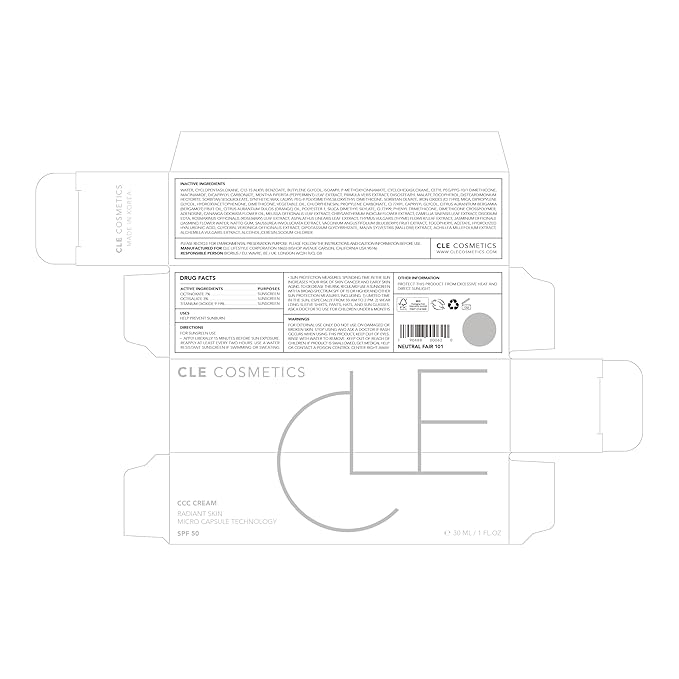 CLE Cosmetics CCC Cream (Neutral Fair 101 / SPF 50) - Color Correcting With Sunscreen - Lightweight, Hydrating Foundation - BB & CC Hybrid - Light to Medium Coverage - 1 fl oz