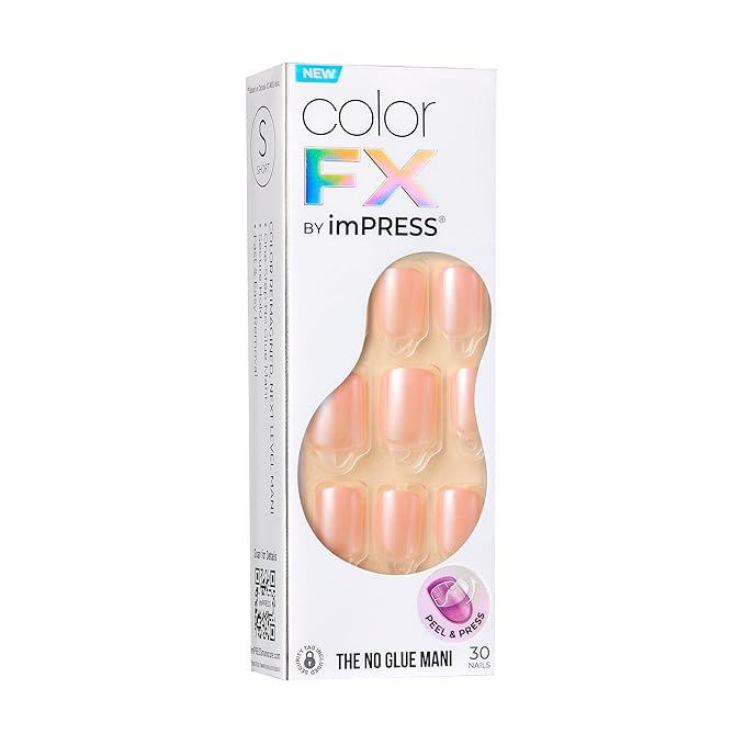 KISS imPRESS No Glue Mani Press On Nails, Color FX, 'The Weekends', Light Pink, Short Size, Squoval Shape, Includes 30 Nails, Prep Pad, Instructions Sheet, 1 Manicure Stick, 1 Mini File
