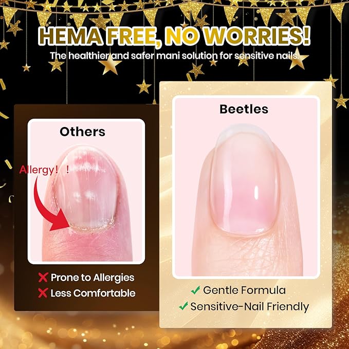 Beetles 2Pcs 15ml HEMA-Free Nail Glue Gel for Acrylic Nail Tips & Clear Press On Nails, Super Strong U V Nail Glue for Nail Extensions, DIY Long Lasting Nail Gel Kit