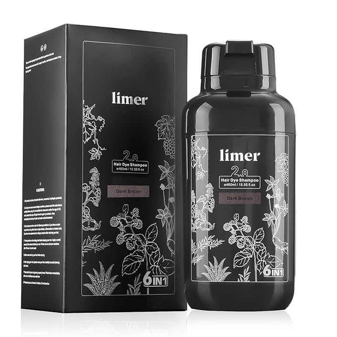Limer Hair Dye Shampoo, Dark Brown 6-in-1 Natural Herbal Hair Color Shampoo, Semi-Permanent Gray Coverage with Pleasant Scent, Ammonia-Free Formula for Women & Men (460ml/15.55fl oz)