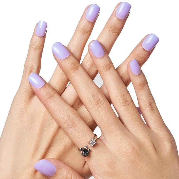 GLAMERMAID Extra Short Press on Nails 24PCS, Light Purple Fall Gel Glue on Nails, Glossy Round Reusable UV Finish Fake Nails Acrylic False Nails Manicure Kits for Women