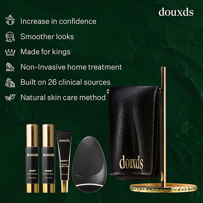 douxds The King Set, FLEX™ Pro Vibrating Face Brush, WAR™ Charcoal Facial Wash, PRIME™ Vitamin Face Quench, CRUSH™ Instant Bump Serum, MIRO™ Towel, 5-In-1 Skincare Set, Acne Treatment