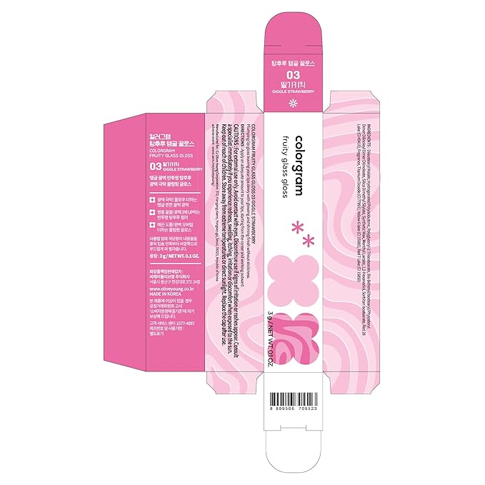 COLORGRAM FRUITY GLASS GLOSS 03 GIGGLE STRAWBERRY | Non-Sticky Glossy Lip Tint with Glass-Like Shine | Long-Lasting Hydrating Lip Gloss for Smooth & Plump Lips