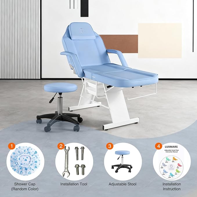 Facial Chair Massage Table 73in 3-Section Multipurpose Massage Bed Professional Tattoo Table Salon Spa Equipment for Facial Spa Beauty Spa Salon Equipment-Light Blue
