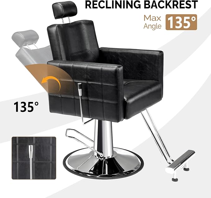 OmySalon Salon Chair for Hair Stylist, Reclining Barber Chair Hairdressing Styling Chair with Adjustable headrest, Beauty Shampoo Barbershop Furniture